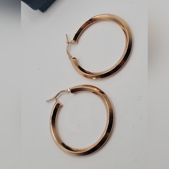 Sterling Silver 925 Rose Gold Plated Plain 3D Design Plain Hoop Earrings 30MM - Picture 8 of 9